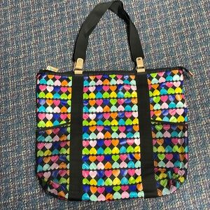 Unbranded Preloved multicolored hearts zipped tote bag polyester and vinyl